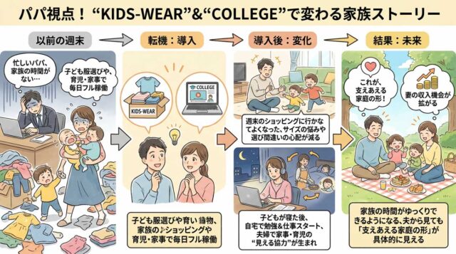 子ども服サブスク＋ママの再就職＆転職支援で奥様と家族にゆとりを。パパ目線解説