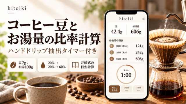 コーヒー豆とお湯量の比率を自動計算！井崎英典さんの淹れ方を参考にしたハンドドリップ抽出タイマーを無料公開